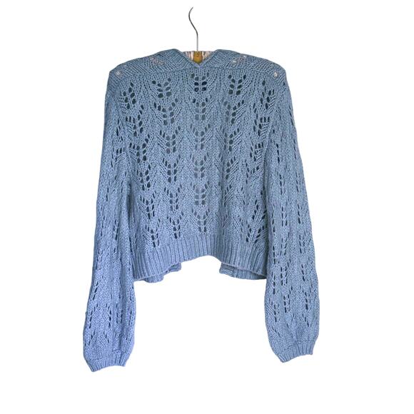 Abercrombie & Fitch Cropped Crochet Cardigan Light Blue M Y2K Vintage Grandma - Picture 3 of 5